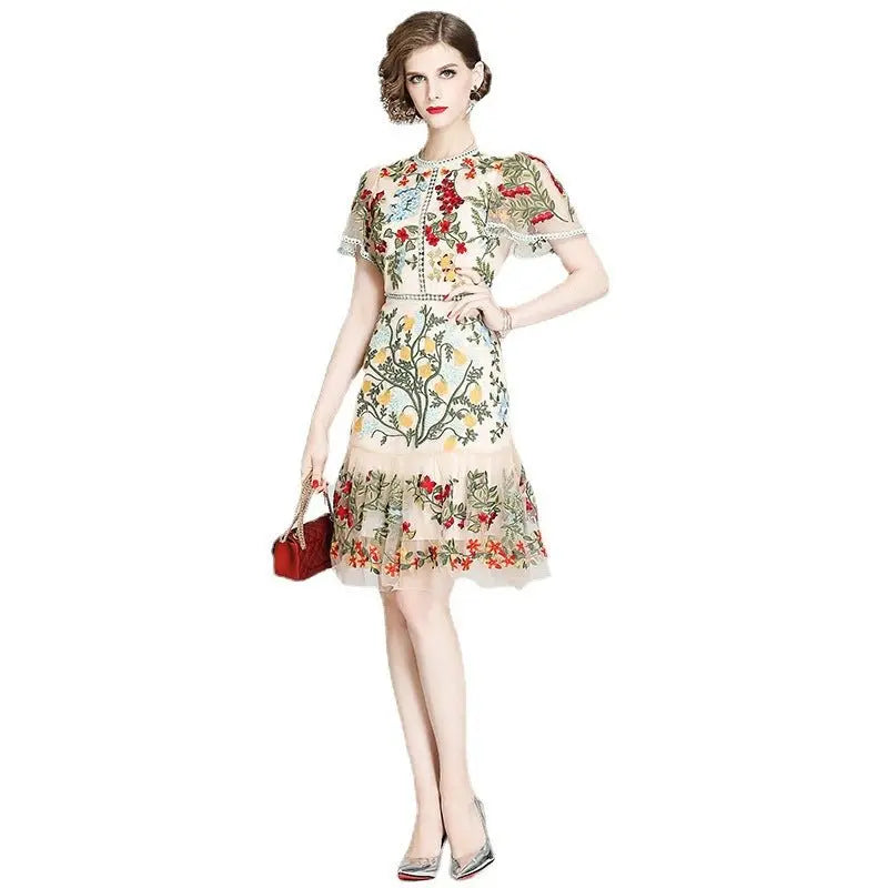 Short-sleeved mesh ruffle dress - Blade & Thread