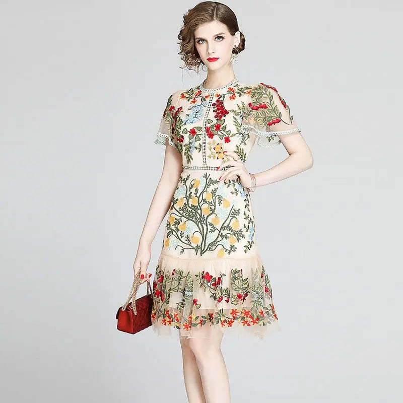 Short-sleeved mesh ruffle dress - Blade & Thread