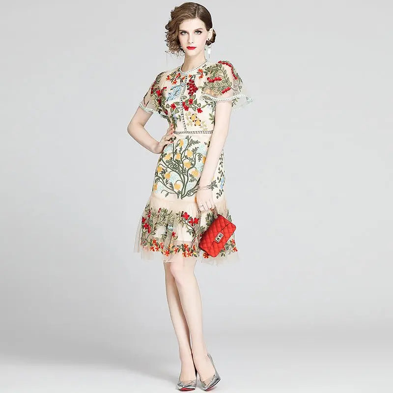 Short-sleeved mesh ruffle dress - Blade & Thread
