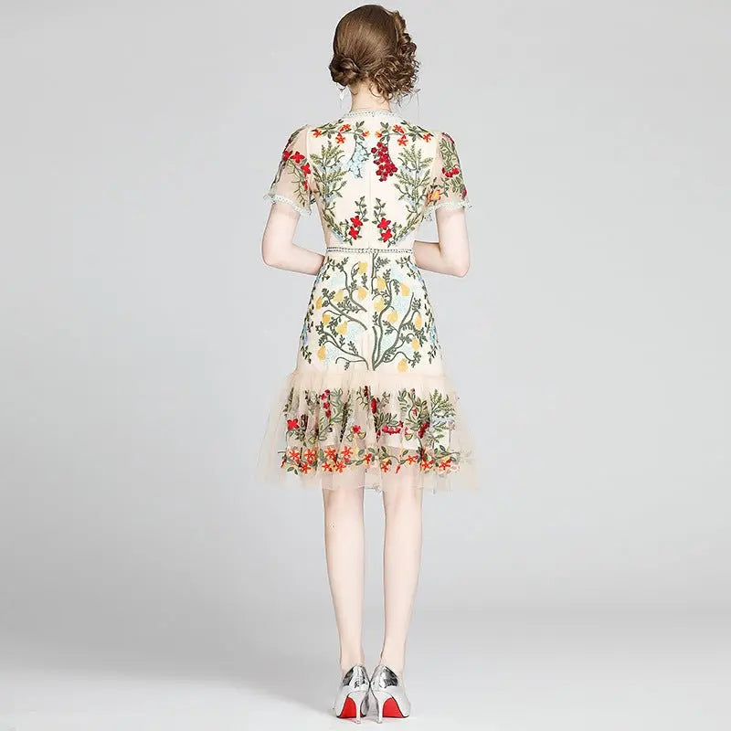 Short-sleeved mesh ruffle dress - Blade & Thread