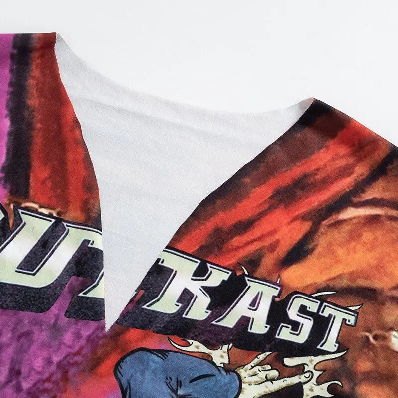 Short Sleeves V Neck Graphic Print Oversize Sexy Tops T Shirts Streetwear Y2K - Blade & Thread