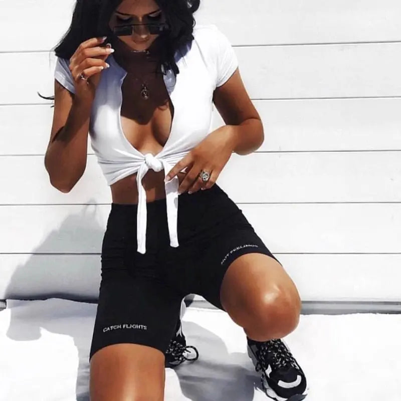 Shorts Thin Fitness Casual High Waist Biker Short Summer Slim Knee-Length Bottoms Streetwear - Blade & Thread