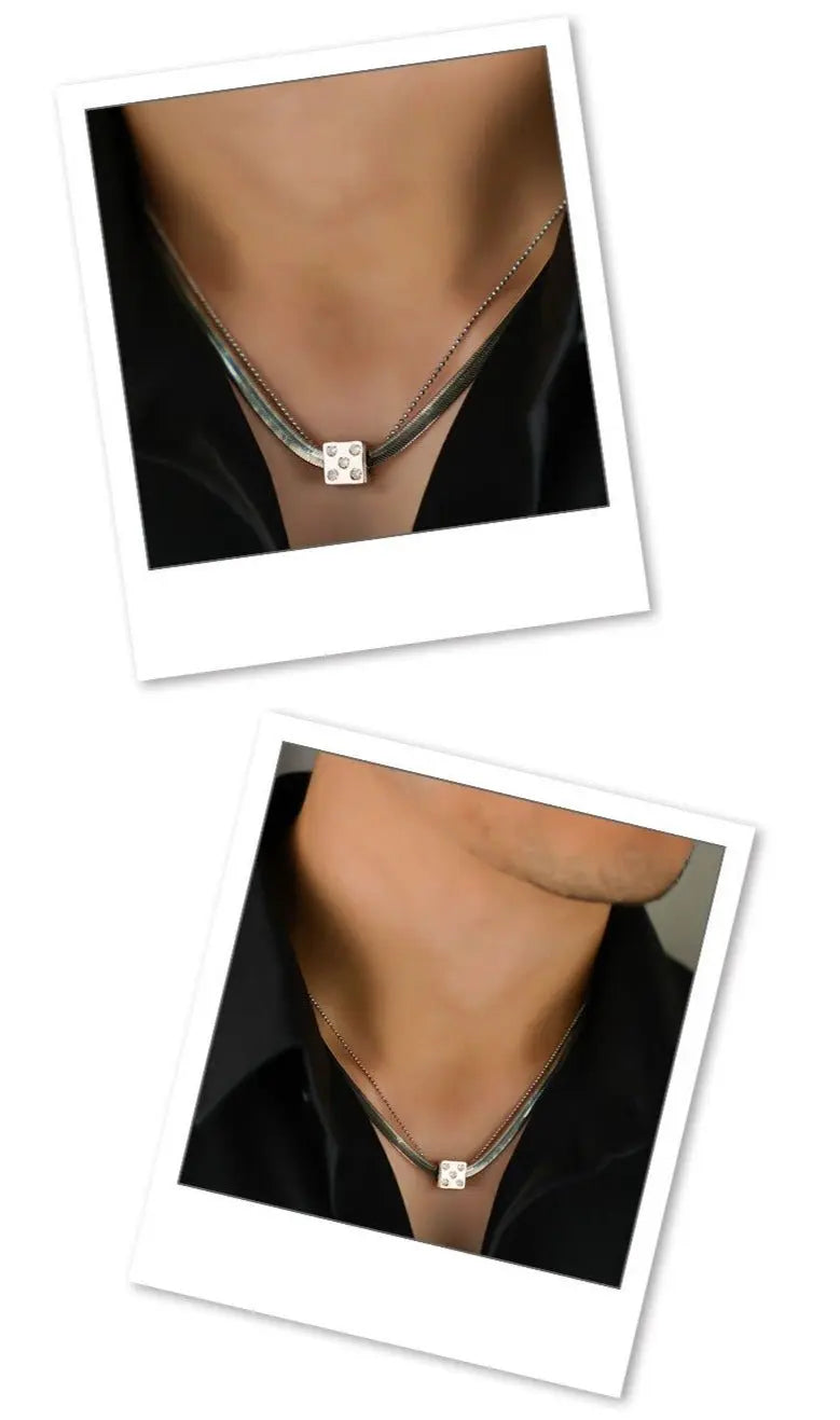 Silver Dice Double Chain Necklace - Blade & Thread