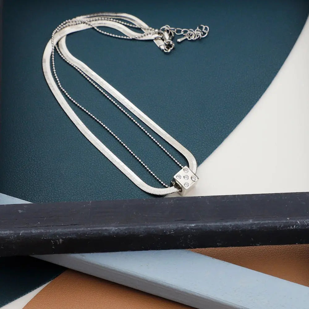 Silver Dice Double Chain Necklace - Blade & Thread