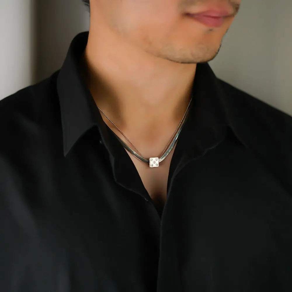 Silver Dice Double Chain Necklace - Blade & Thread