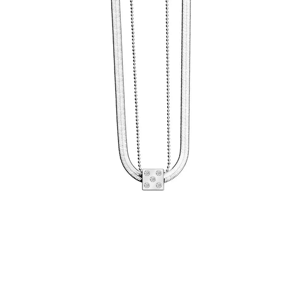 Silver Dice Double Chain Necklace - Blade & Thread