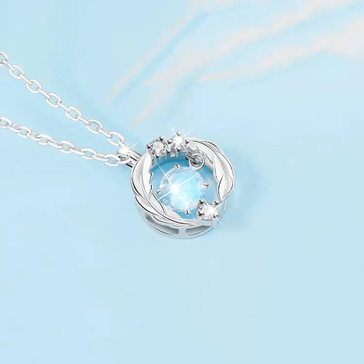 Silver Flash Necklace Feather Beating Heart Moonstone Necklace - Blade & Thread