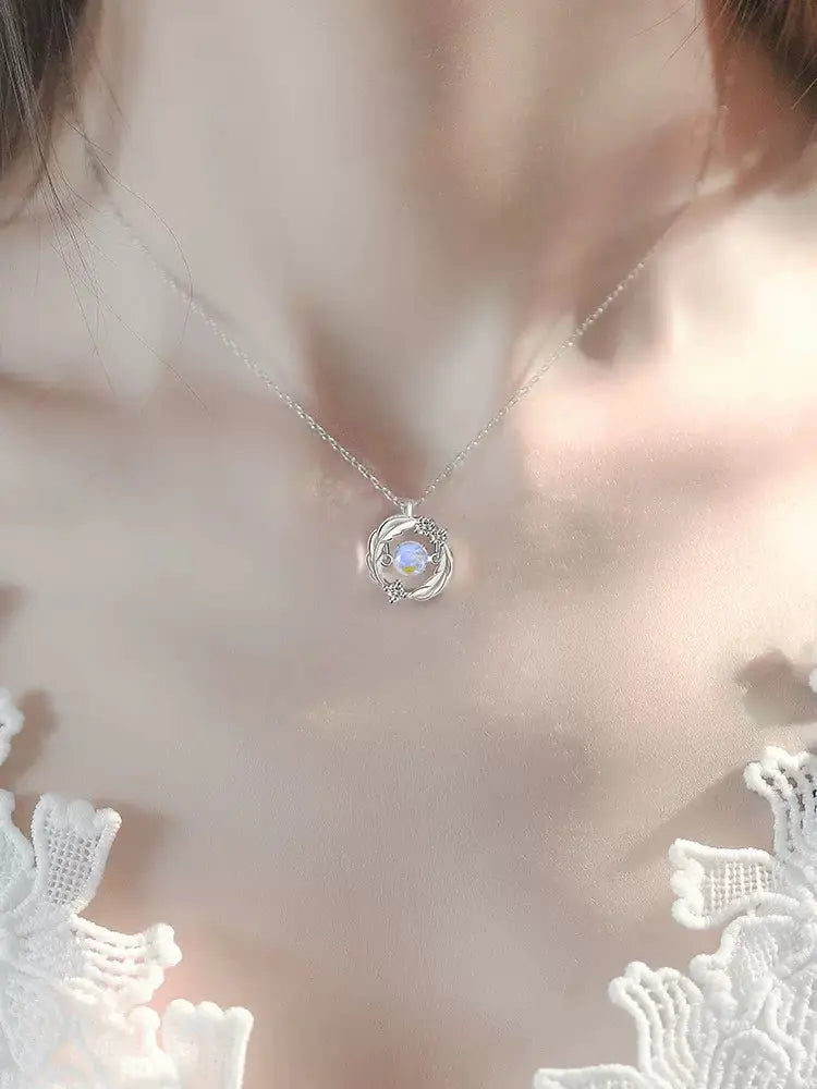 Silver Flash Necklace Feather Beating Heart Moonstone Necklace - Blade & Thread