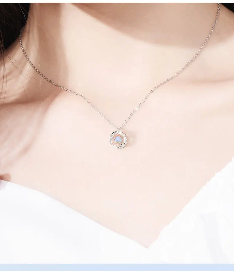 Silver Flash Necklace Feather Beating Heart Moonstone Necklace - Blade & Thread