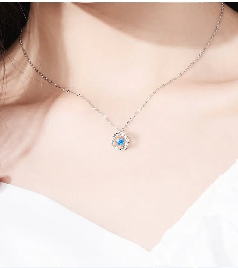 Silver Flash Necklace Feather Beating Heart Moonstone Necklace - Blade & Thread