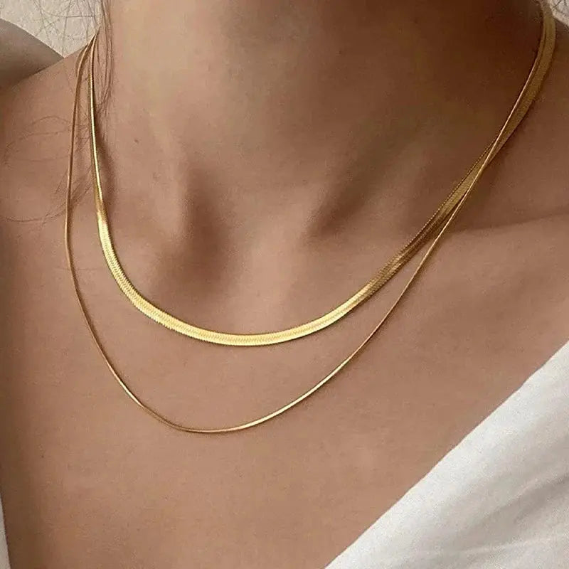 Simple Creative V-shaped Necklace For Women Flat Snake Chain Choker - Blade & Thread