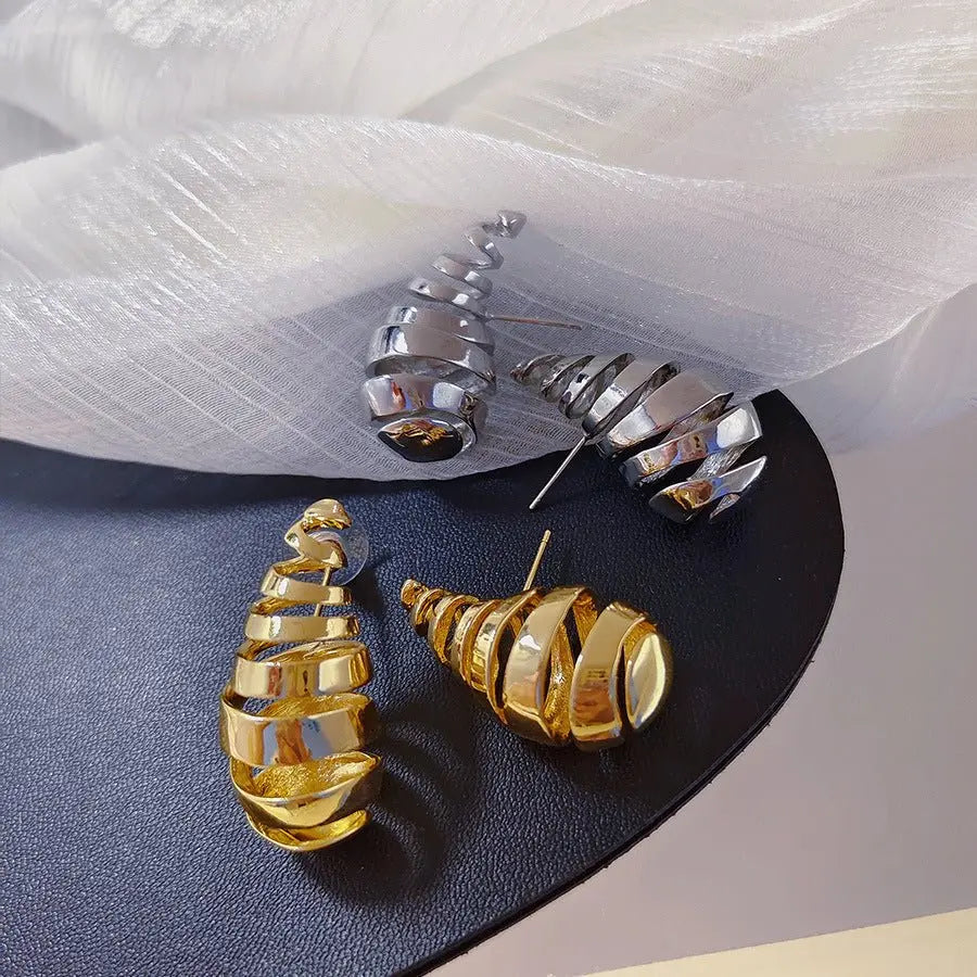 Simple Earrings Metal Hollow Water Drop Ball Stud Earrings - Blade & Thread