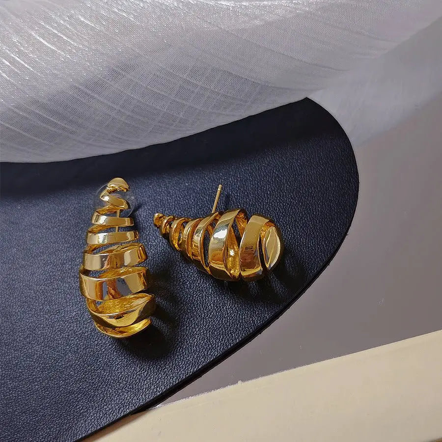 Simple Earrings Metal Hollow Water Drop Ball Stud Earrings - Blade & Thread