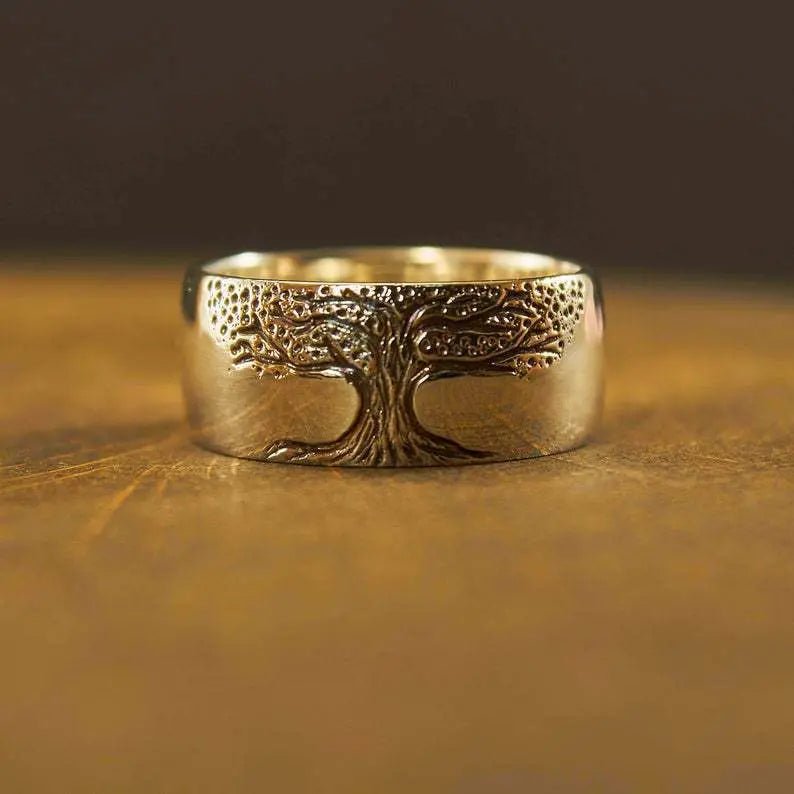 Simple Retro Carved Tree of Life Ring - Blade & Thread