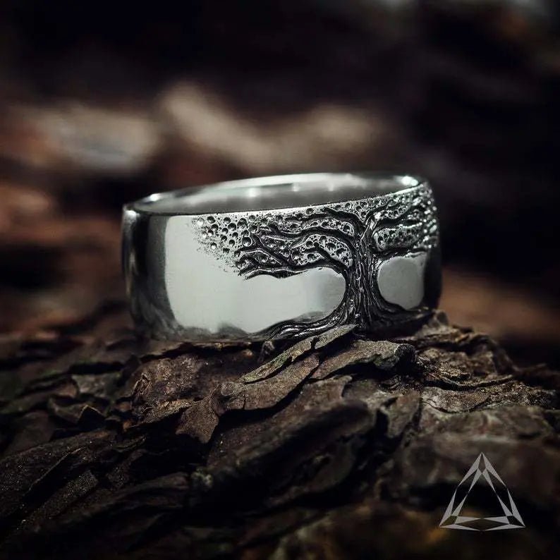 Simple Retro Carved Tree of Life Ring - Blade & Thread