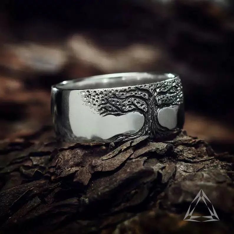 Simple Retro Carved Tree of Life Ring - Blade & Thread