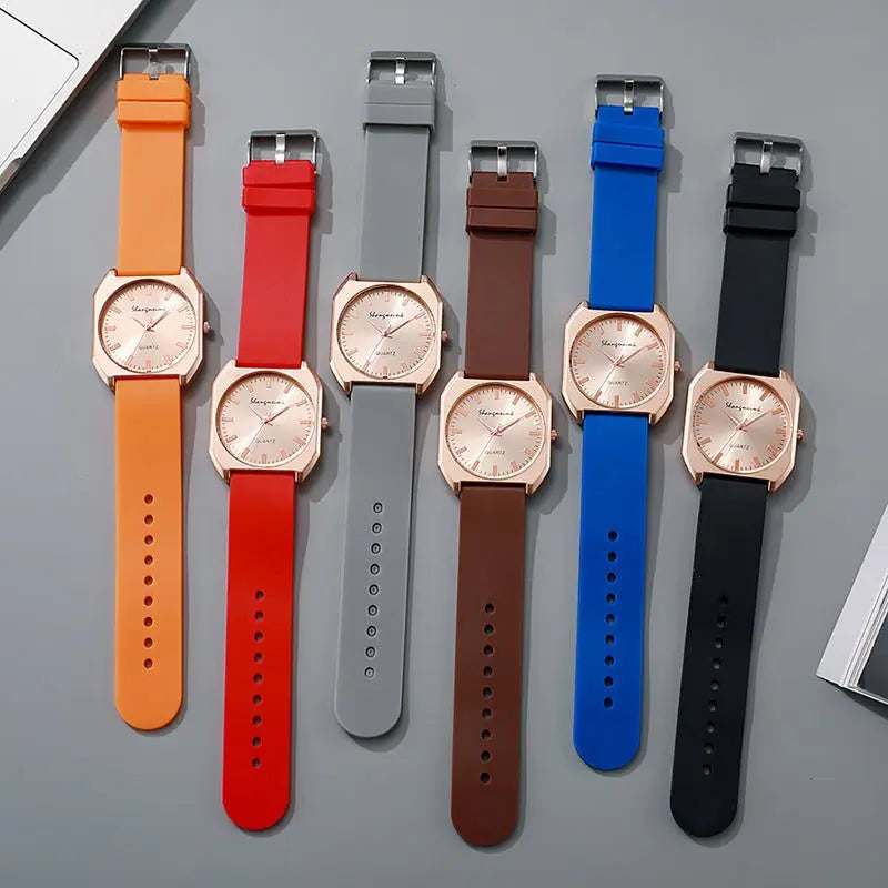 Simple, square quartz silicone watch with a stylish silicone strap - Blade & Thread