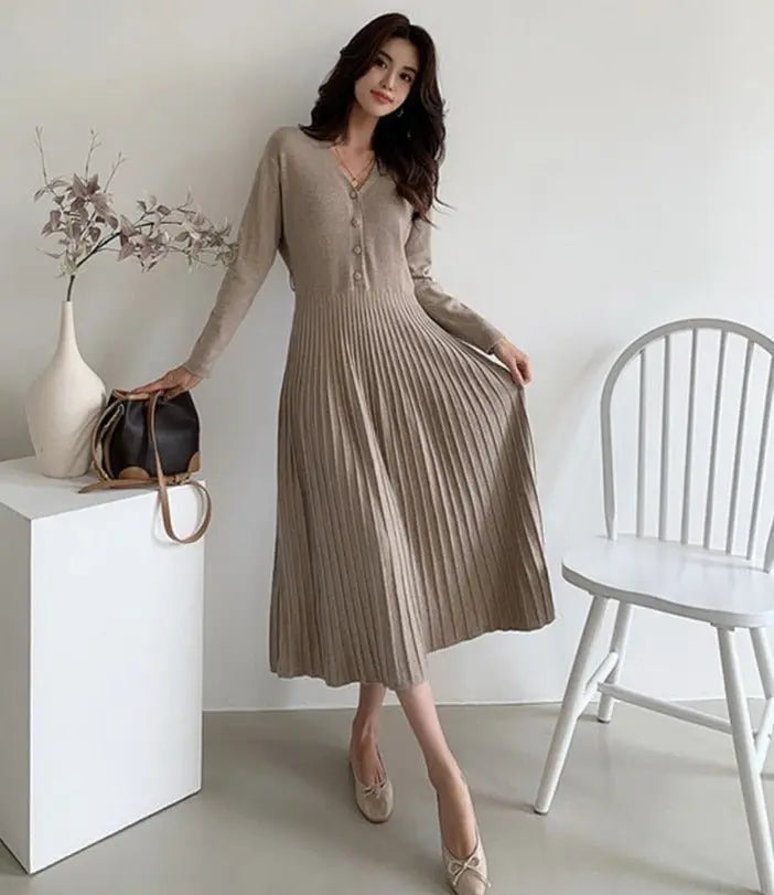 Single-breasted Women Sweater Dress Knitted Belted Female A-line soft dresses - Blade & Thread