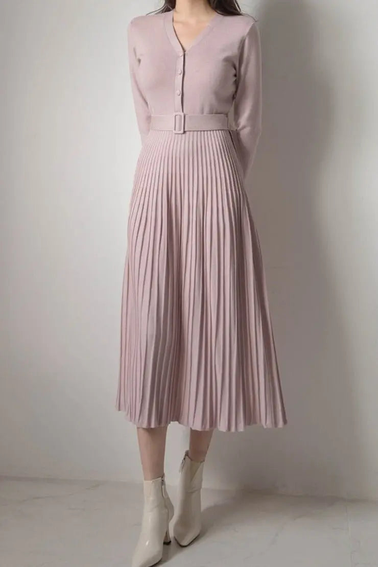 Single-breasted Women Sweater Dress Knitted Belted Female A-line soft dresses - Blade & Thread