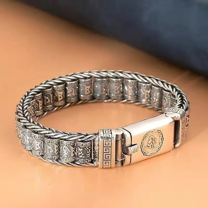 Six Character Mantra Rotary Silver Chain bracelet - Blade & Thread