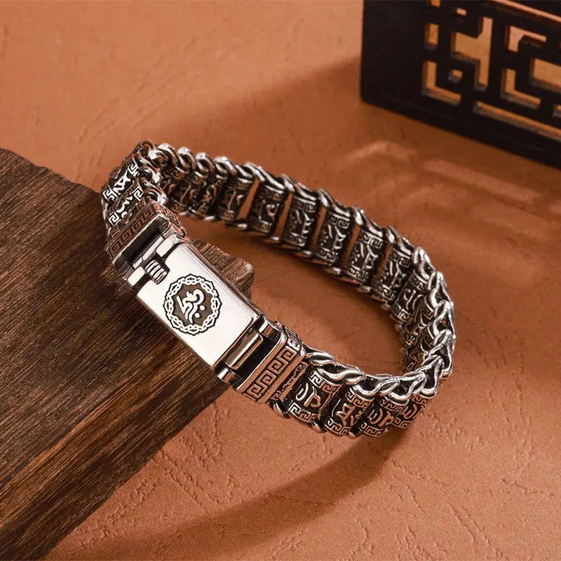 Six Character Mantra Rotary Silver Chain bracelet - Blade & Thread