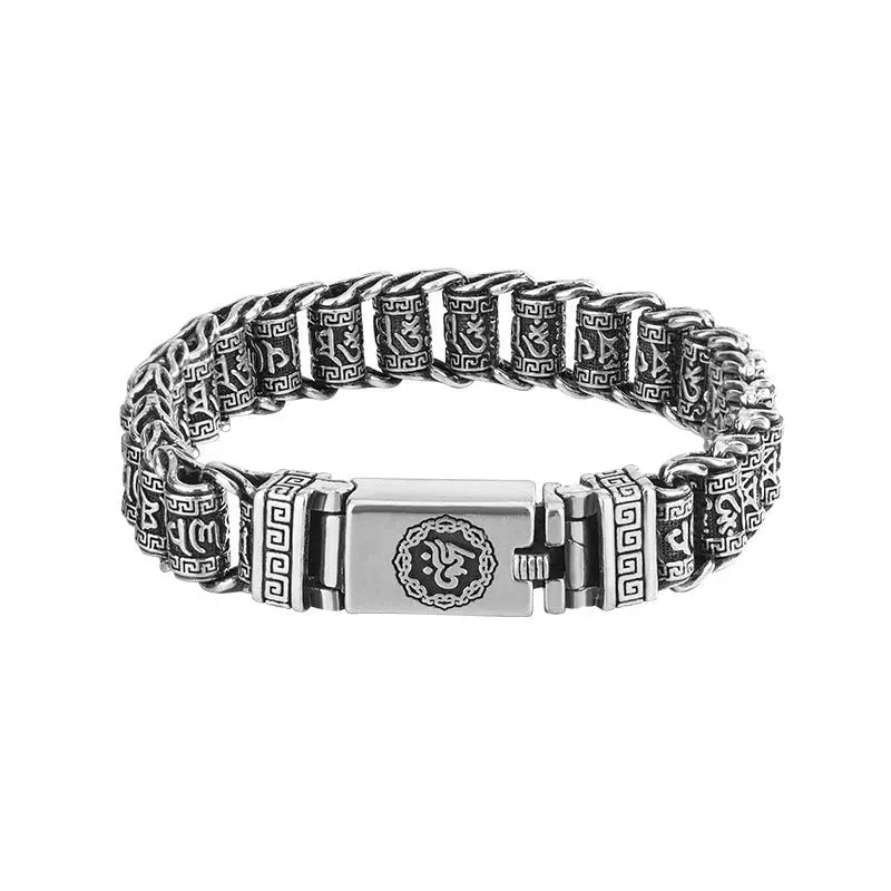 Six Character Mantra Rotary Silver Chain bracelet - Blade & Thread