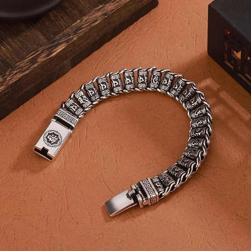 Six Character Mantra Rotary Silver Chain bracelet - Blade & Thread