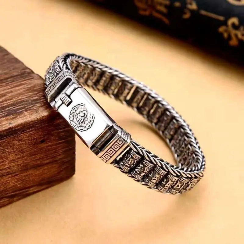 Six Character Mantra Rotary Silver Chain bracelet - Blade & Thread