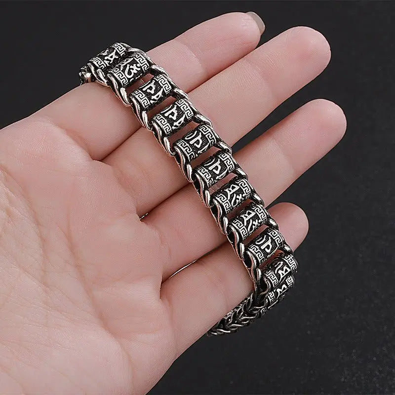 Six Character Mantra Rotary Silver Chain bracelet - Blade & Thread