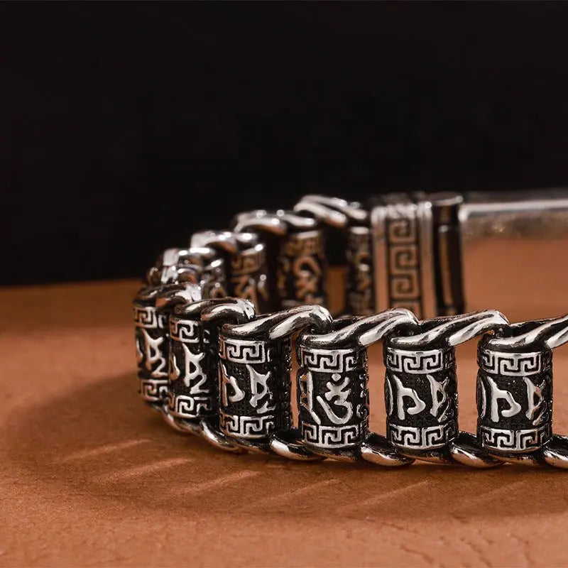 Six Character Mantra Rotary Silver Chain bracelet - Blade & Thread