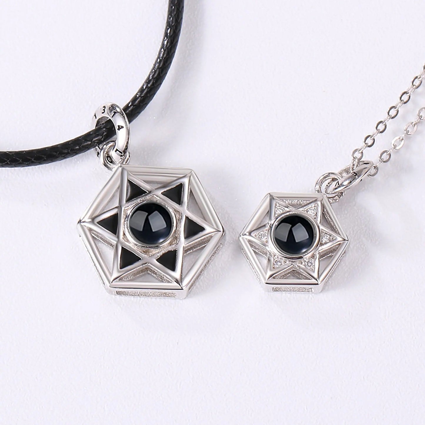 Six Stars Couple with Customized Photos Projection Necklace Pendant Jewelry - Blade & Thread