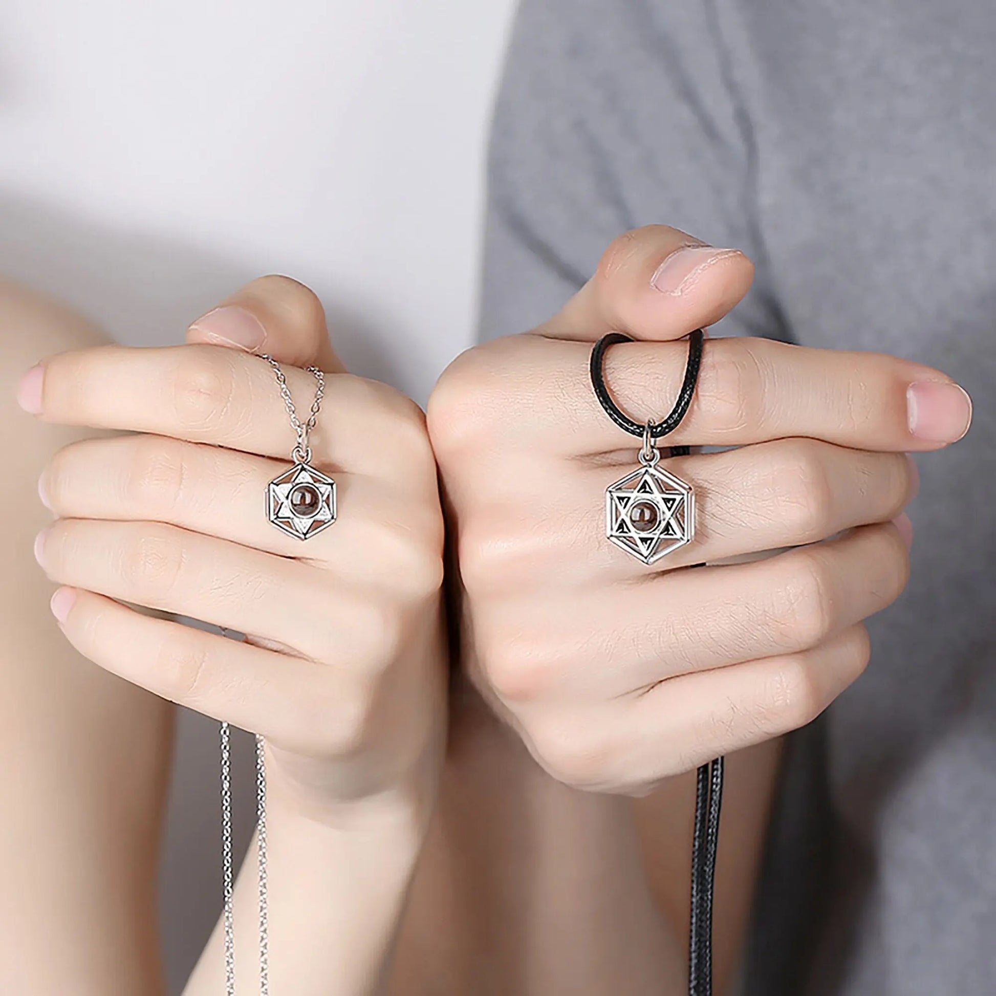 Six Stars Couple with Customized Photos Projection Necklace Pendant Jewelry - Blade & Thread