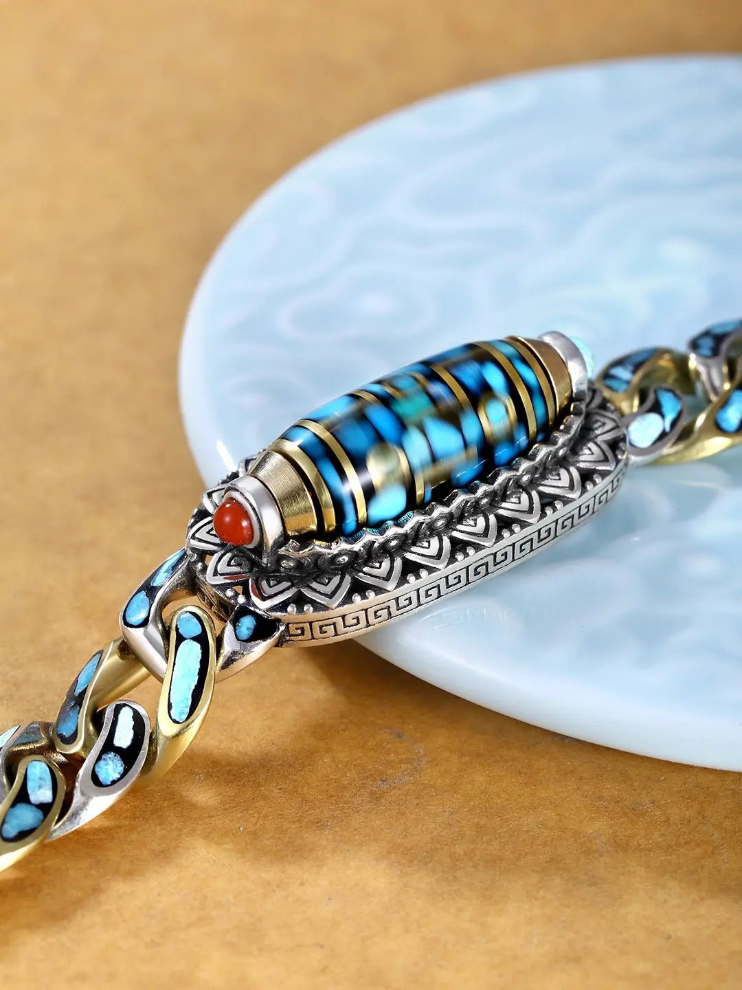 six-word mantra nine-eye dzi bracelet - Blade & Thread