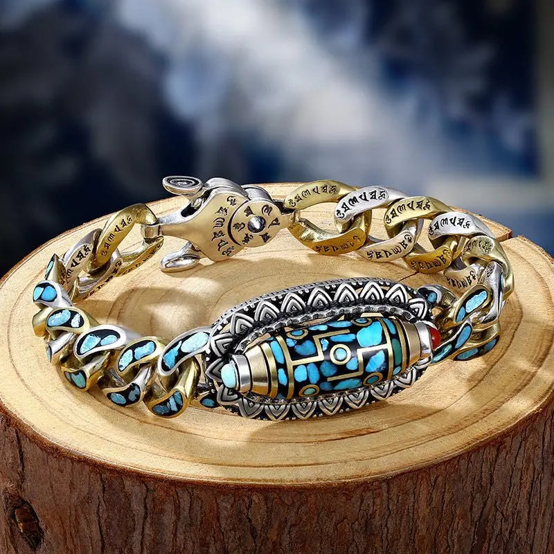 six-word mantra nine-eye dzi bracelet - Blade & Thread