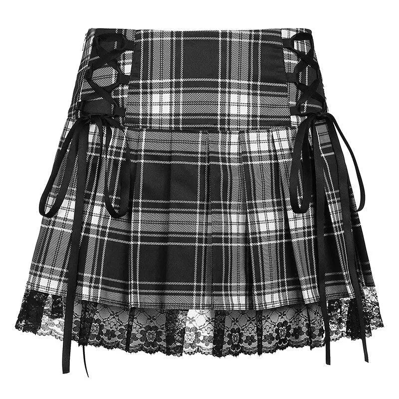 Skirts Pleated Skirt Lace Up Sexy Mini Punk Skirt Gothic Black Skirt Jupe Femme - Blade & Thread