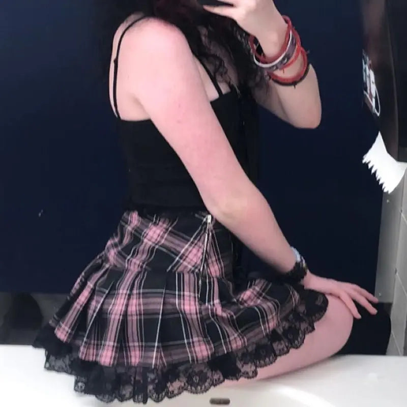 Skirts Pleated Skirt Lace Up Sexy Mini Punk Skirt Gothic Black Skirt Jupe Femme - Blade & Thread