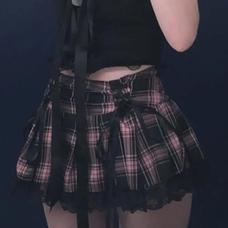 Skirts Pleated Skirt Lace Up Sexy Mini Punk Skirt Gothic Black Skirt Jupe Femme - Blade & Thread