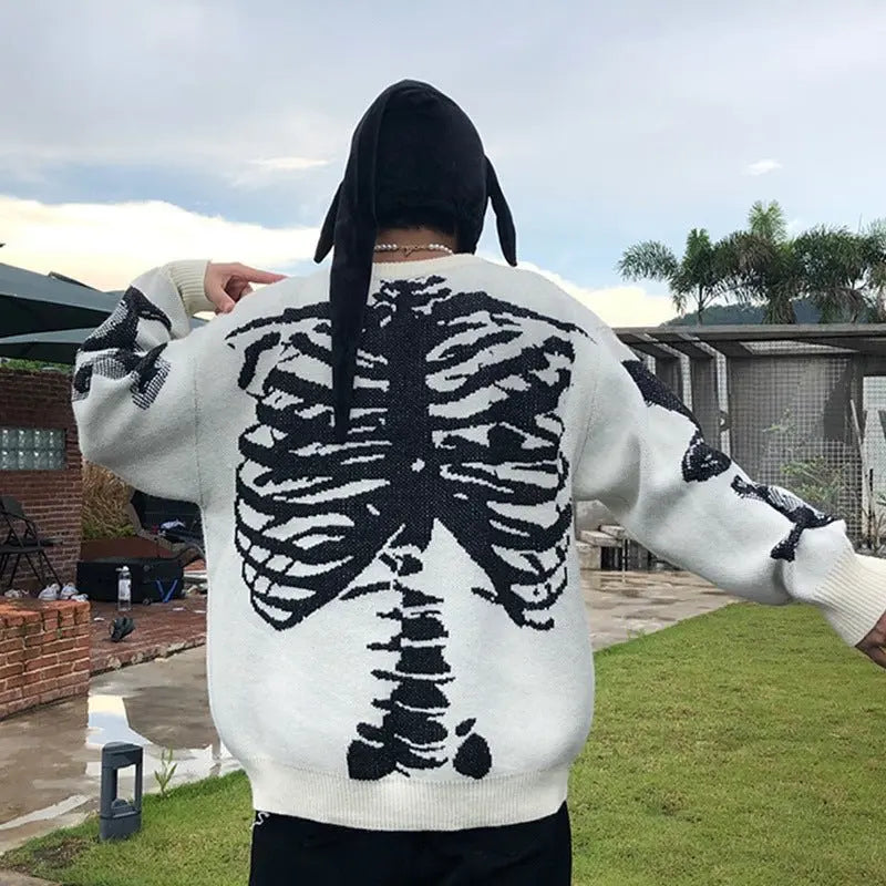 Skull round neck long sleeve sweater - Blade & Thread