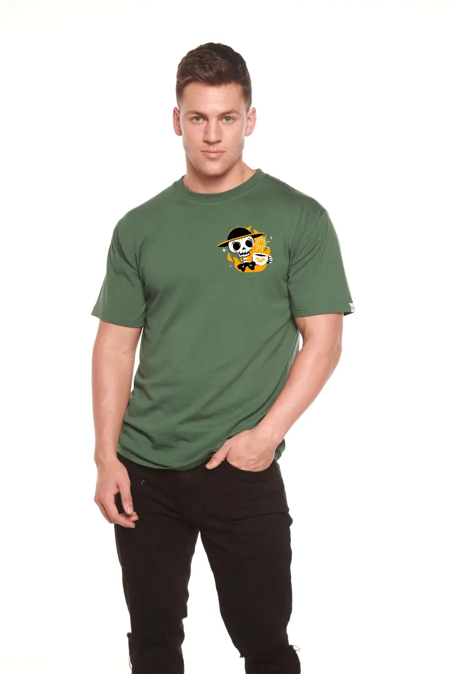 Skull with Coffee Bamboo Viscose/Organic Cotton Short Sleeve Printed T-Shirt - Blade & Thread
