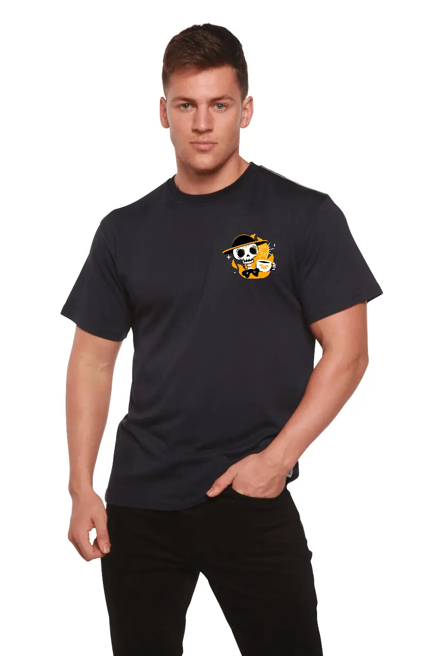 Skull with Coffee Bamboo Viscose/Organic Cotton Short Sleeve Printed T-Shirt - Blade & Thread