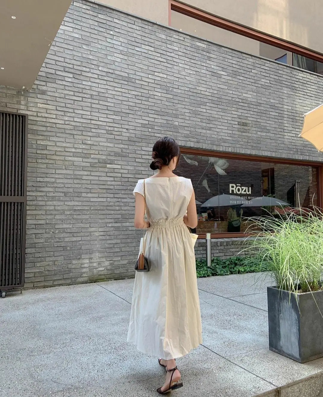 Slash Neck Sleeveless Zipper Long Tank Dress Elastic Folds-Waist A-line Dresses with Big Pockets - Blade & Thread