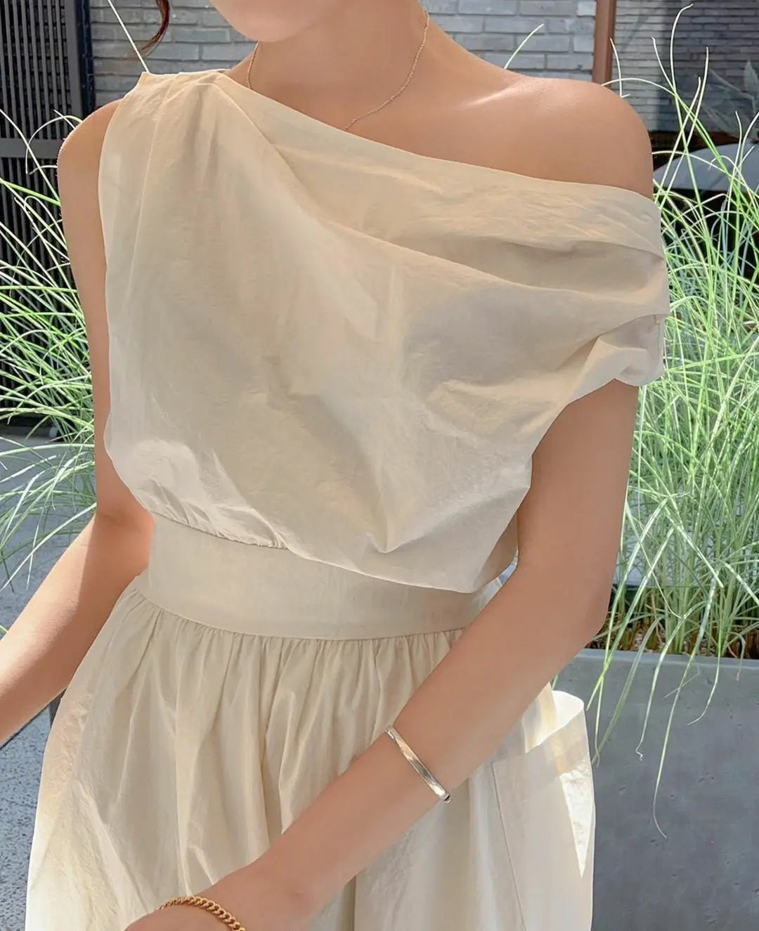 Slash Neck Sleeveless Zipper Long Tank Dress Elastic Folds-Waist A-line Dresses with Big Pockets - Blade & Thread