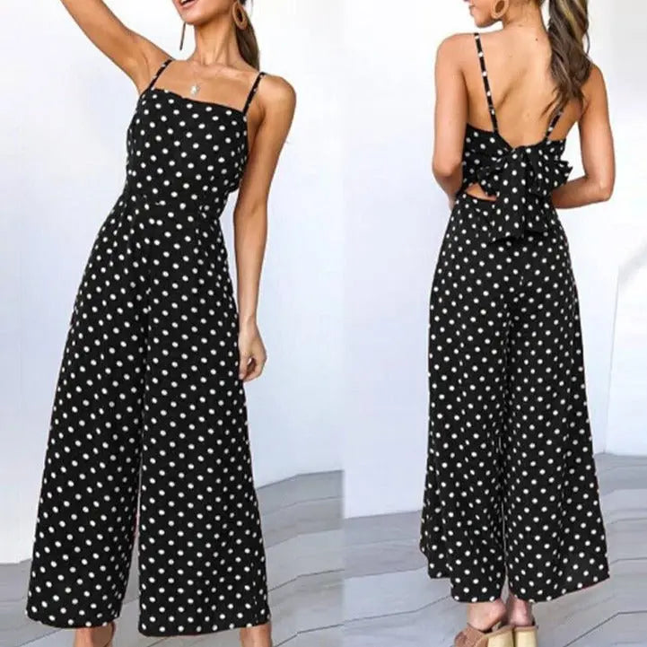 Sleeveless Backless Boho Bow-knot Dot Jumpsuits Women 2022 Summer Romper - Blade & Thread