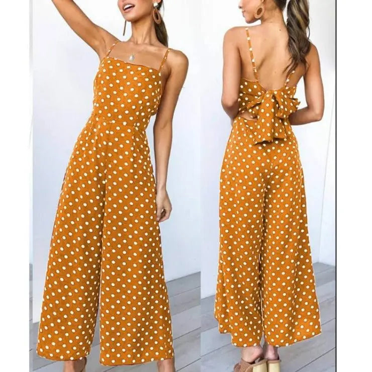 Sleeveless Backless Boho Bow-knot Dot Jumpsuits Women 2022 Summer Romper - Blade & Thread