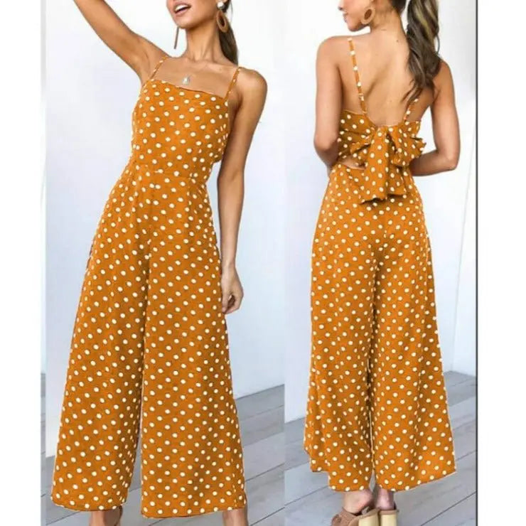 Sleeveless Backless Boho Bow-knot Dot Jumpsuits Women 2022 Summer Romper - Blade & Thread