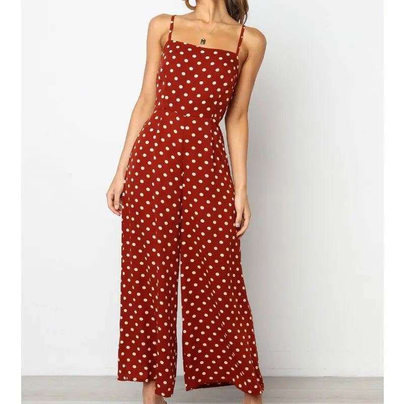 Sleeveless Backless Boho Bow-knot Dot Jumpsuits Women 2022 Summer Romper - Blade & Thread