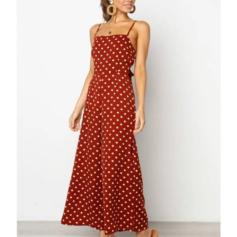 Sleeveless Backless Boho Bow-knot Dot Jumpsuits Women 2022 Summer Romper - Blade & Thread