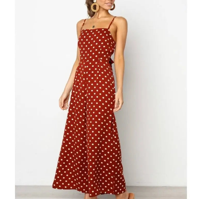 Sleeveless Backless Boho Bow-knot Dot Jumpsuits Women 2022 Summer Romper - Blade & Thread