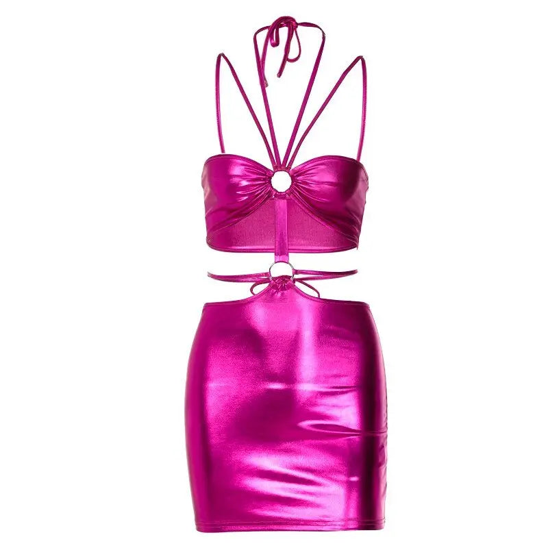 Sleeveless Bodycon Halter Hollow Out Sexy Mini Dress Streetwear Outfits Y2K - Blade & Thread