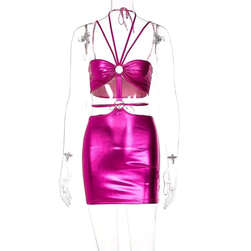 Sleeveless Bodycon Halter Hollow Out Sexy Mini Dress Streetwear Outfits Y2K - Blade & Thread